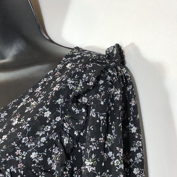 Gap Blouse Semi-Sheer Chiffon Women's Sz L Black Floral Whimsigoth Cottagecore - Picture 3 of 9
